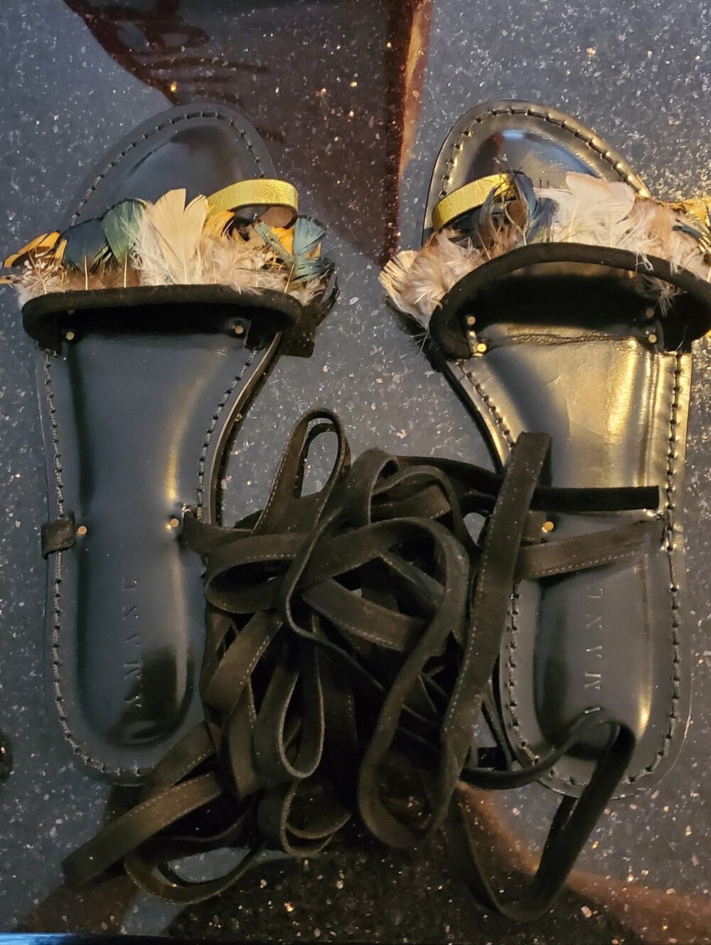 Custom Amanu Leather And Suede Lace Up Sandals